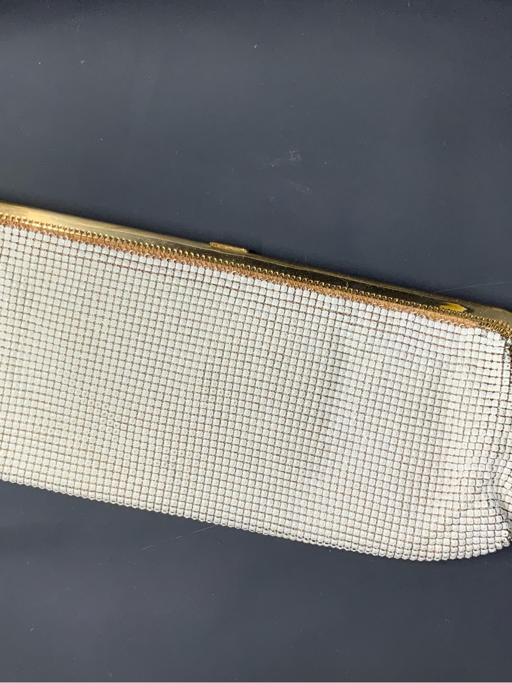 Elegant Vintage Oroton Cream Mesh Evening Clutch with Gold Frame